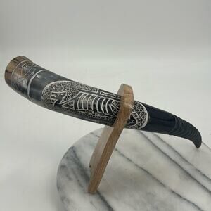New! Hand carved Viking ship drinking horn